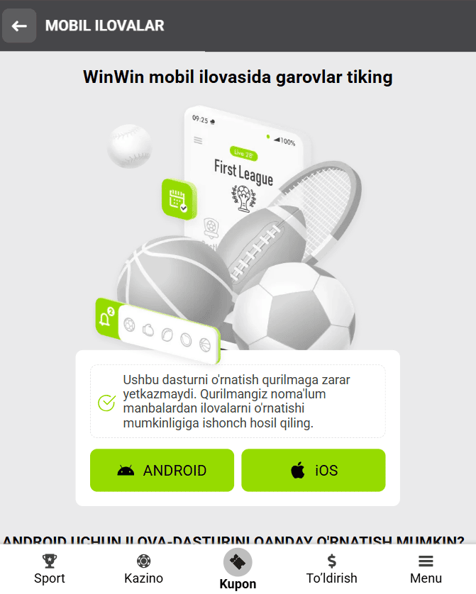 WinWin mobil ilova Android va iOS